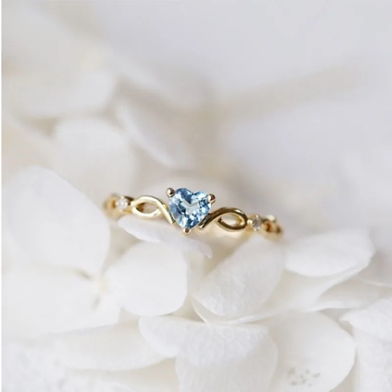 2019 Hot Sale Cute Dainty 3 Colour Heart-shaped Drill Ring Delicate Sea Blue CZ Rings For Women Engagement Wedding Jewelry Gifts | Украшения
