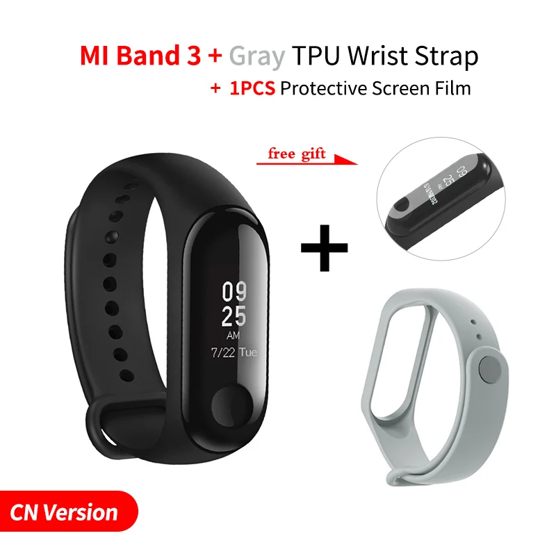 Add Grey Strap Xiaomi Mi-браслет 3, умный Браслет, фитнес-браслет, сенсорный экран, OLED, частота сердечных сокращений, смарт-браслет, глобальная версия - Цвет: Add Grey Strap
