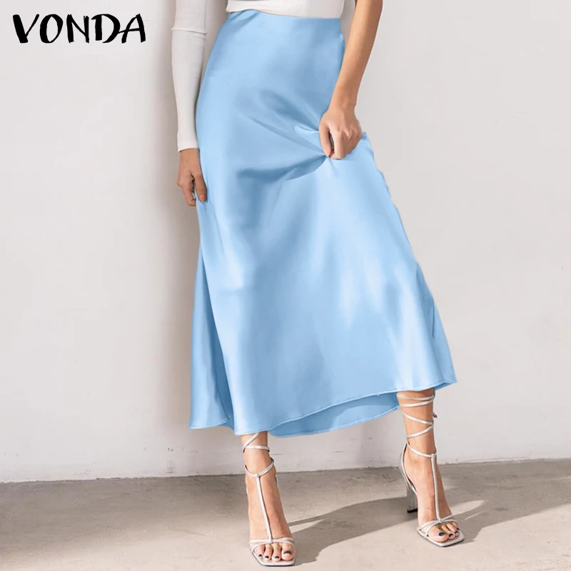 

Women High Waist Office Skirt 2022 VONDA Sexy Pleated Party Long Skirts Elegant Package Hip Skirt Faldas De Mujer