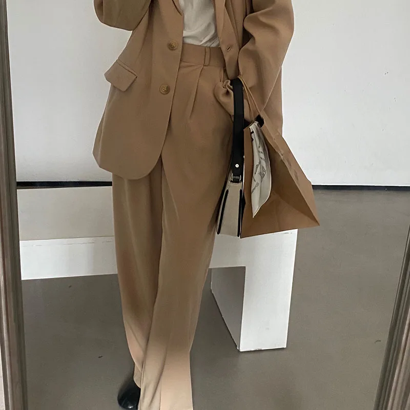 Женский офисный костюм двойка Sungtin винтажный с блейзером свободные брюки высокой