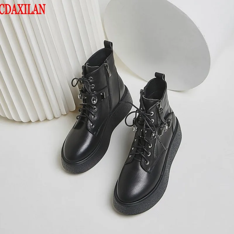 CDAXILAN/Новое поступление женские мотоциклетные ботильоны из натуральной бычьей