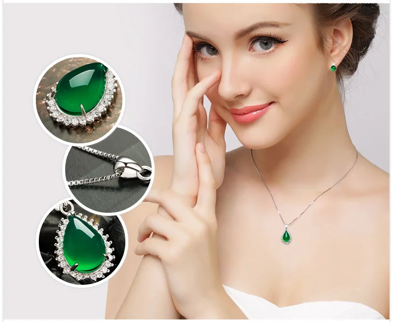 

Natural Green Hetian Jade Water Droplets Pendant 925 Silver Necklace Chinese Jadeite Amulet Charm Jewelry Gifts for Women Her
