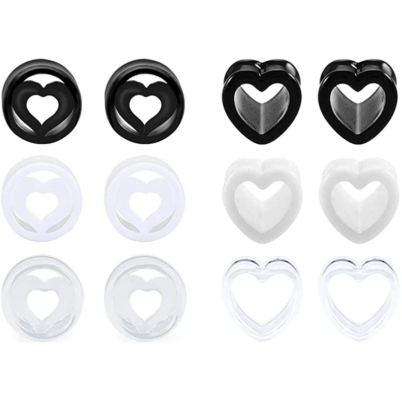 Туннели для ушей белый/черный/прозрачный любовь сердце акриловый затычки