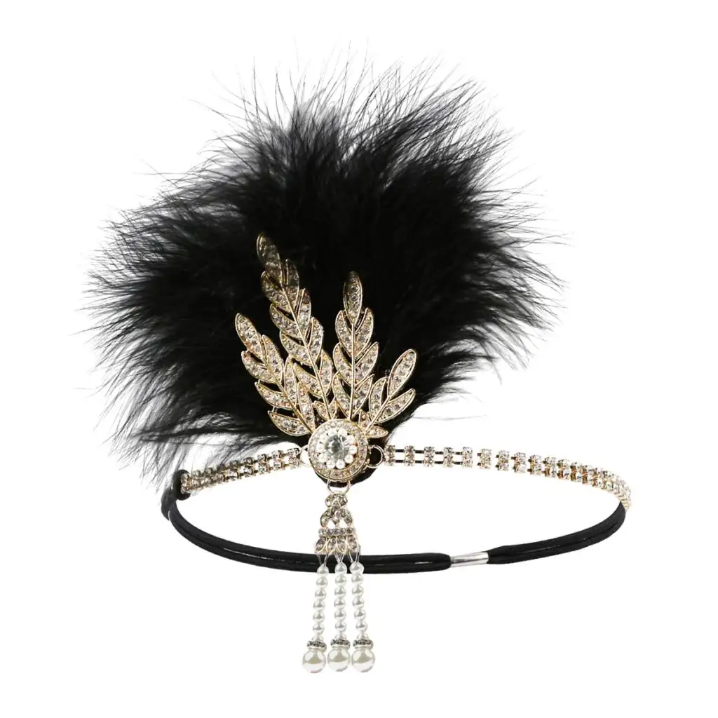 Женская винтажная повязка на голову с кристаллами и перьями