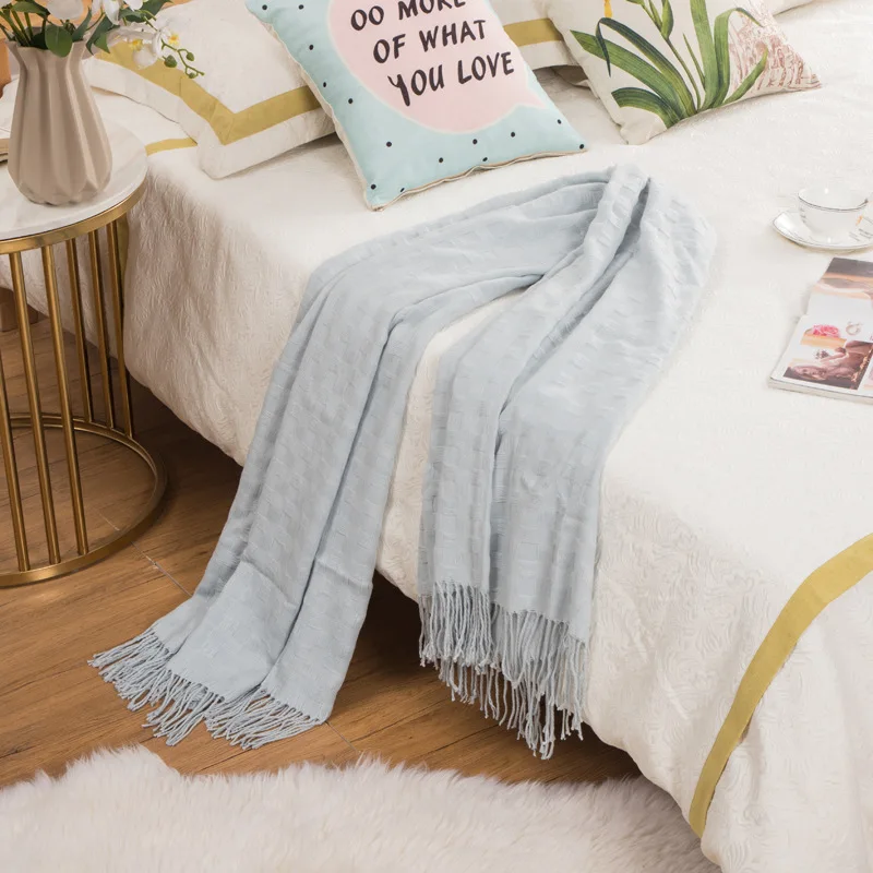 

Free shipping Drop Shipping Gift Fringe Tassels Nordic Knit Bedspread Sofa Lounge Chair Throw Blanket 130*200cm