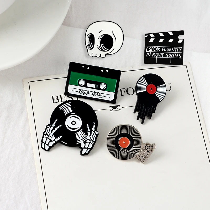 Music Movie DJ Lapel Metal Pins Vinyl Records Magnetic tape Record board Brooches Badges Backpack Pins Jewelry Gifts For Friends