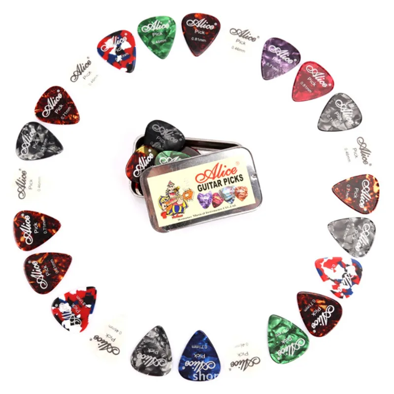 122024 stücke akustische elektrische gitarre picks plektren und runde metall picks box fall pick für saiten instrument zubehör free g
