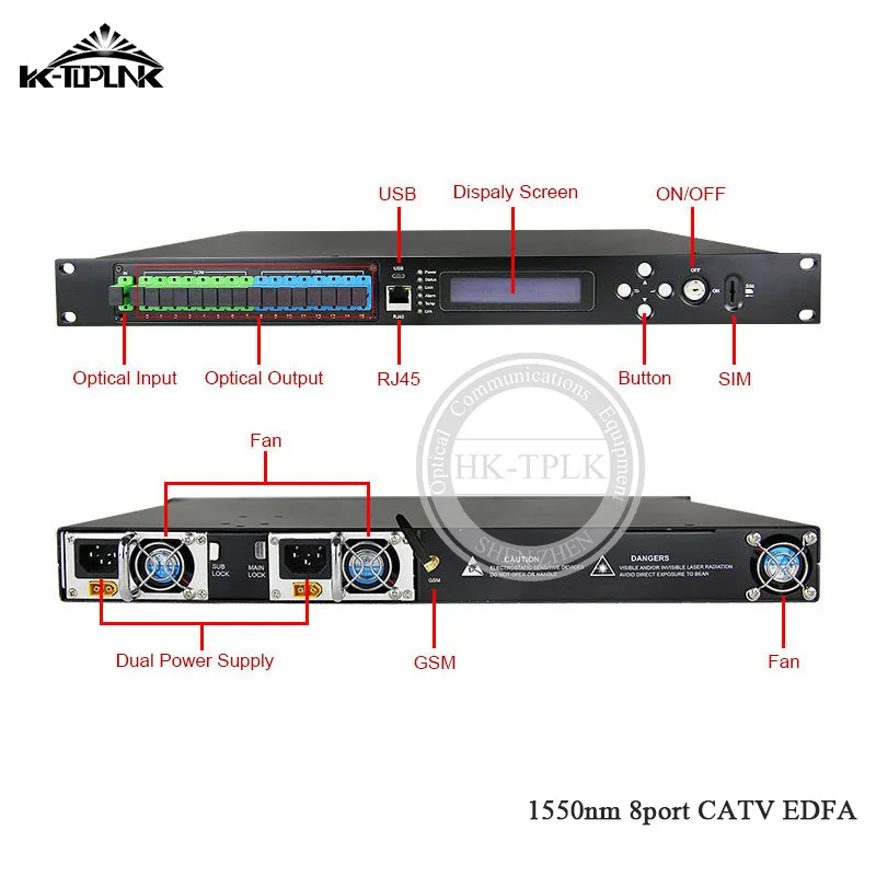 CATV EDFA Волоконно-оптический усилитель 1310/1490/1550 WDM нм 1U 8 портов * 18 дБм SC/APC SC/UPC