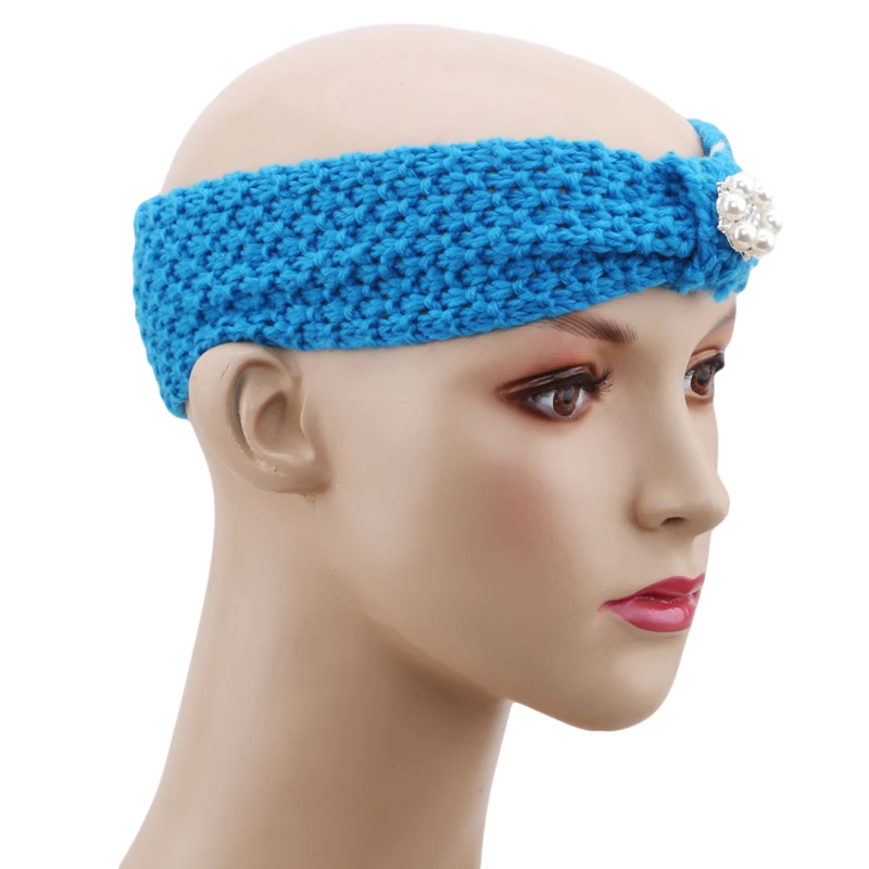 

Fashion Newborn Turban Ear Winter Warm Headband with Diamond Crochet Knitted Hairband Headwrap Kids Hair Band Accessories