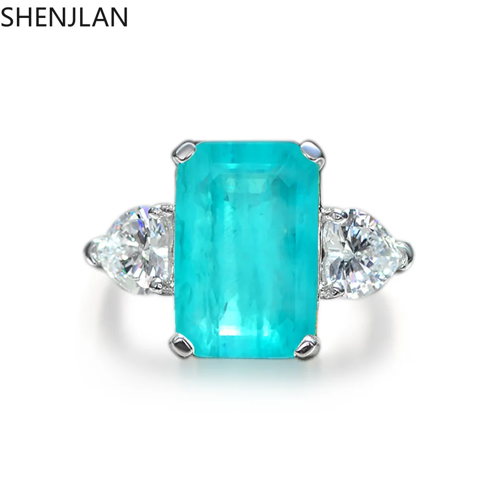 

Square 8X12mm Peacock Blue Artificial Diamond S925 Sterling Silver Luxury High Carbon Diamond Ring for Women Wedding Jewelry