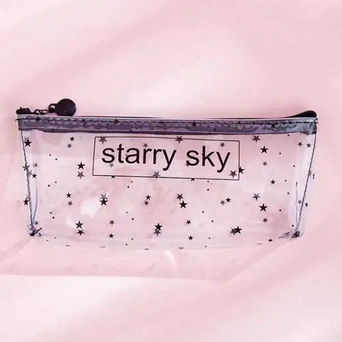 B-styl-Starry sky Прозрачный чехол для карандашей с изображением звездного неба и сердца, Kawaii, корейские канцелярские сумки, ПВХ сумка для карандашей, школьные принадлежности для карандашей, студенческий подарок - Цвет: B-styl-Starry sky