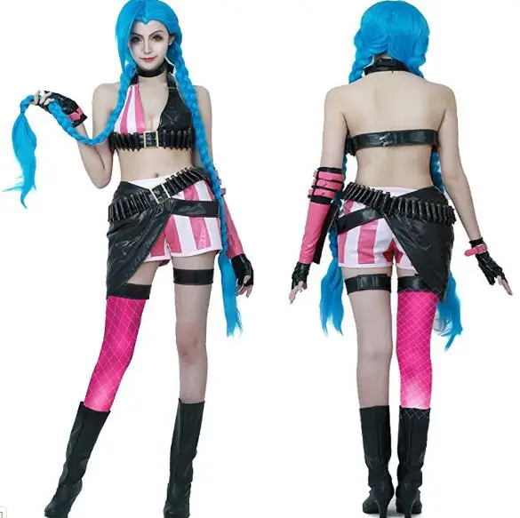 

100cm Cosplay Lol Jinx Long Blue with Double Braids Halloween Anime Costume Wig Heat Resistant Synthetic Hair