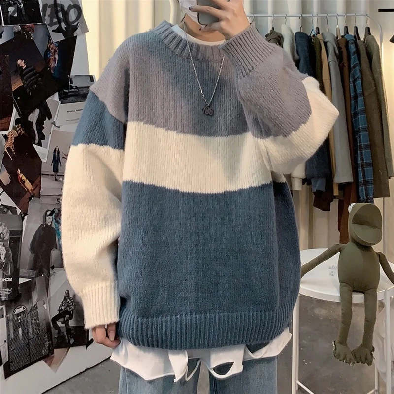 Винтажные повседневные Пуловеры унисекс для пар мужские свитера с круглым