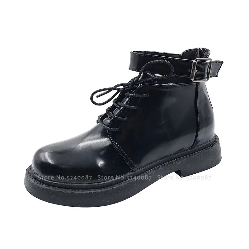 Женские ботинки на шнуровке черные кожаные в британском и готическом стиле