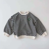 2022 spring new baby boys girls smiley embroidered sweatshirt loose kids casual striped t shirts infant toddler long sleeve tops