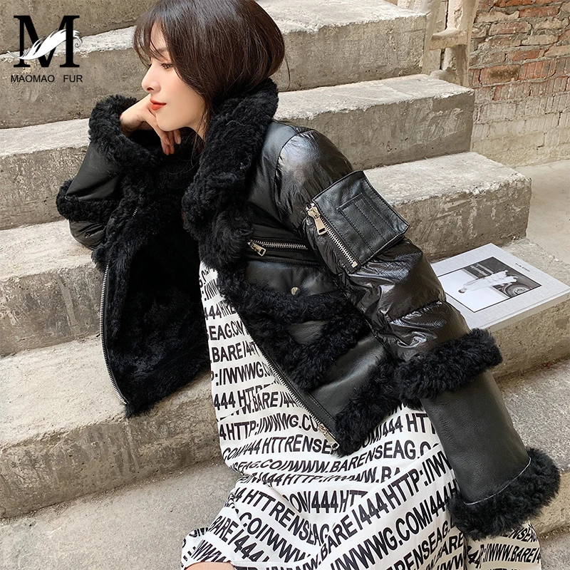 Women's Down Coat Leather Sheepskin Winter 2019 Fashion Thicken Fur Short Style Ladies White Duck Jacket | Женская одежда
