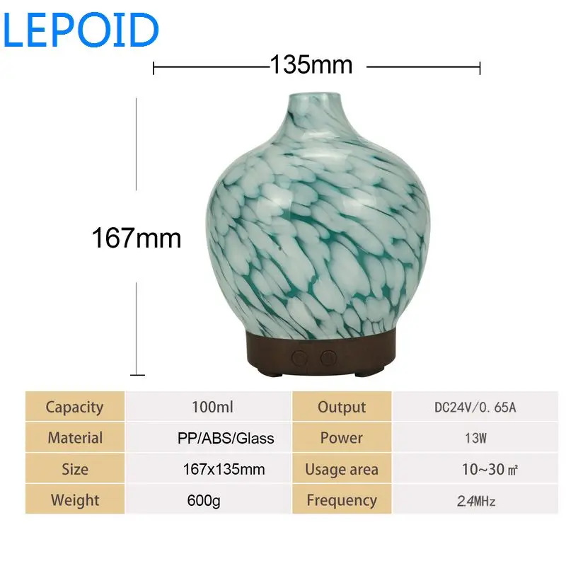LEPOID увлажнитель воздуха Арома диффузор 3D стекло + дерево зерна 7 цветов