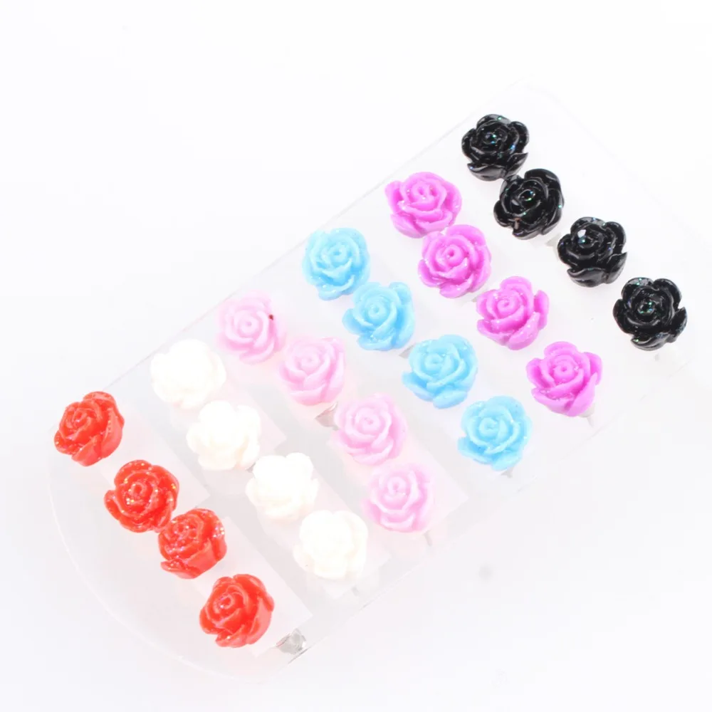 12 пар/лот Модные женские серьги в форме розы карамельного цвета Разноцветные