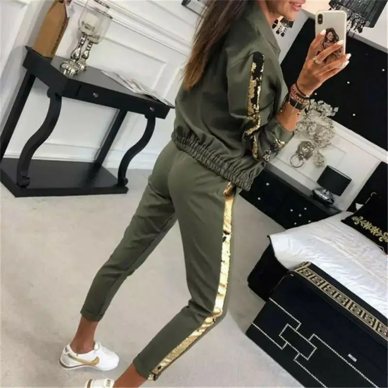 Женский спортивный костюм из 2 предметов толстовка на молнии с блестками в