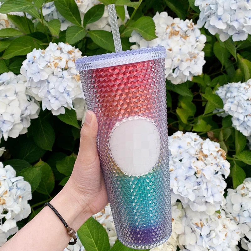 

710ml Glitter Rainbow Coffee Mug Laser Style Radiant Diamond Straw Cup Tumbler Cup With Logo Holiday Party Best Drinks Mugs