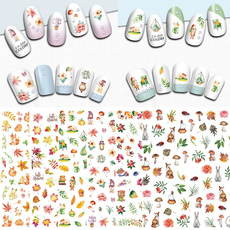 Наклейки для ногтей с изображением осенней тематики цветные наклейки листьев