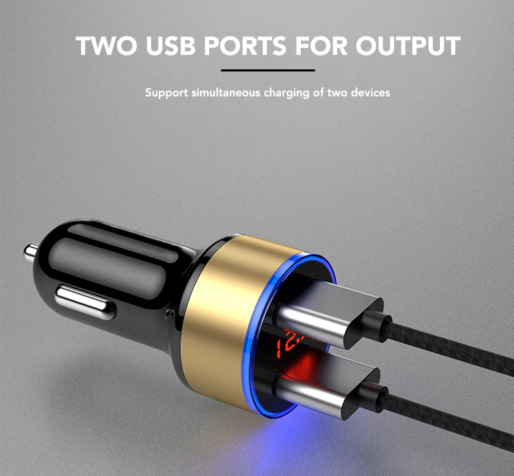 Автомобильное зарядное устройство с двойным USB-портом 3 1 А и светодиодным