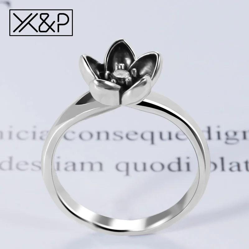 X&amp;P Мода Новое 925 серебряное цветное наборное кольцо на пальцы для женщин девушек Черное эмалевое мистическое цветочное кольцо Ювелирный подарок.