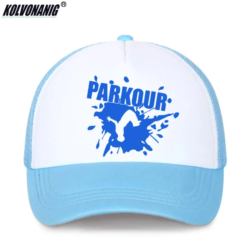 Летняя бейсболка с принтом Parkour Run Free, бейсболка s для мужчин и женщин в стиле хип-хоп, уличная Спортивная Кепка унисекс, крутая черная сетчатая Кепка - Цвет: Adult-Sky bule