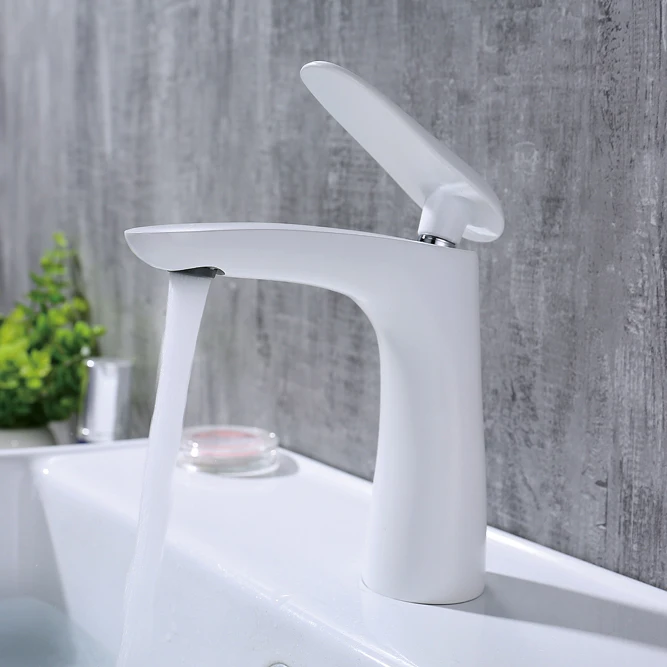 

Matter White Single Handle Brass Basin Mixer Faucet Bathroom Water Mixer