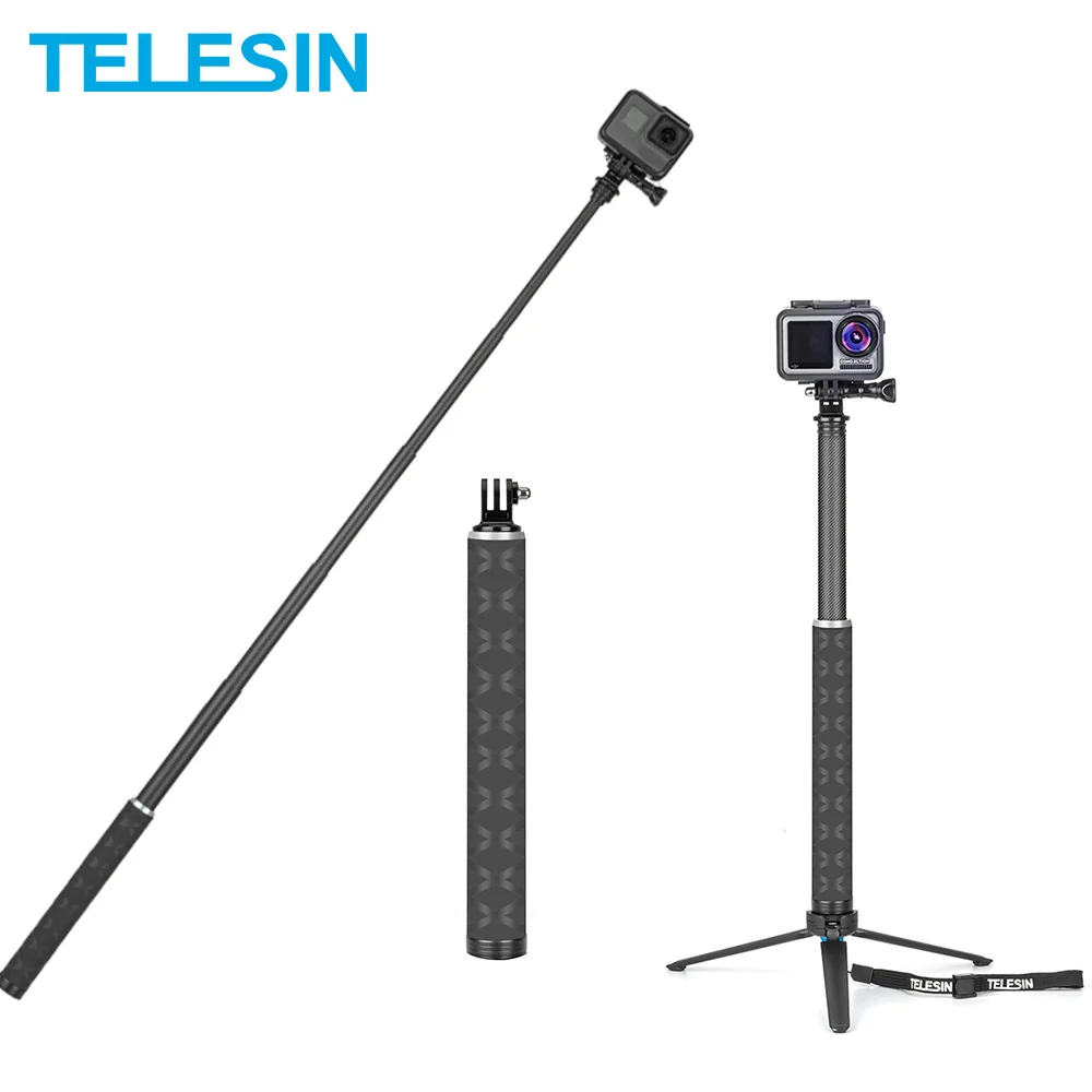 

TELESIN 90cm Carbon Fiber Lightest Selfie Stick Aluminium Alloy Tripod For GoPro Hero 10 9 5 6 7 Osmo Action Camera Accessories
