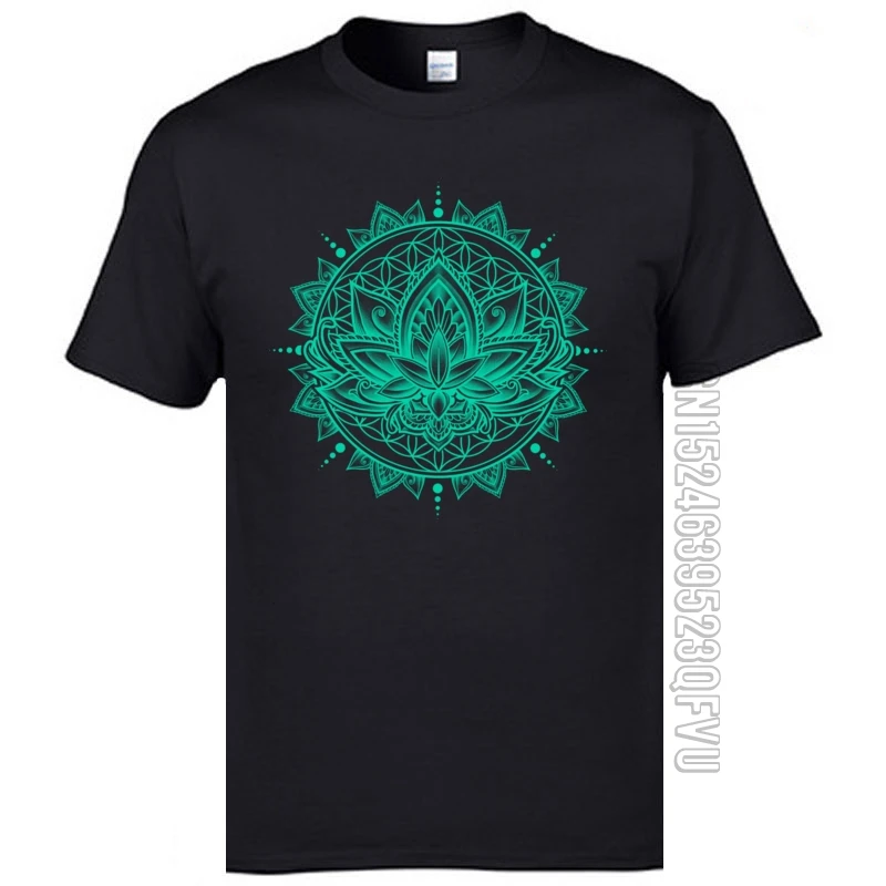 

Top Quality Lotus Mandala Flower T Shirts India Vajrayana Lamaism OM ZEN Tshirts Men Deep Meditation Buddhist Cotton T-Shirts