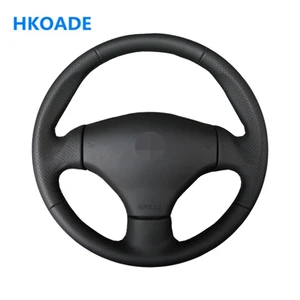 diy hand stitched black comfortable and soft artificial leather car accessories steering wheel cover for peugeot 206 2002 2006 free global shipping
