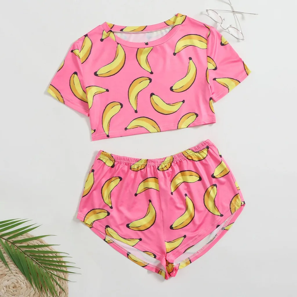 2020 летний женский костюм сексуальный из двух предметов с принтом фруктов и