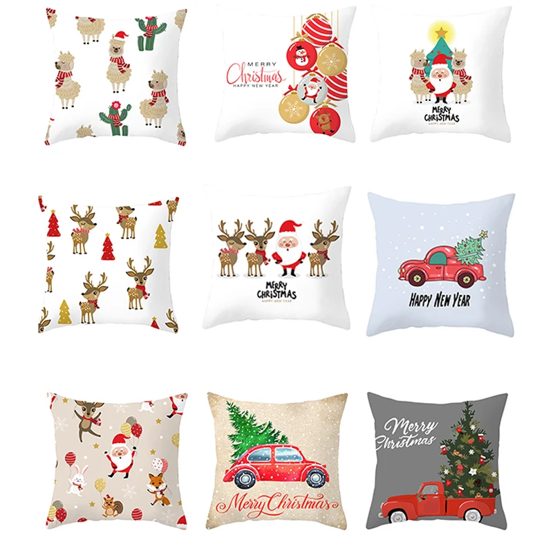 45x45cm Santa Claus Snowman Cushion Cover Almofadas Pattern Home Decorative New Year Christmas Printed Throw Pillowcase Cojines | Дом и сад