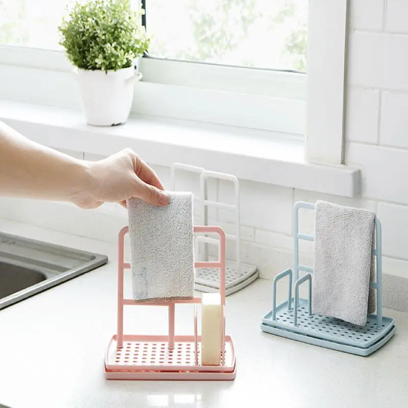 

Multi-function Kitchen Desktop Organizer Sponge Holder Dish Cloth Towel Drain Drying Storage Shelves Home kitchen