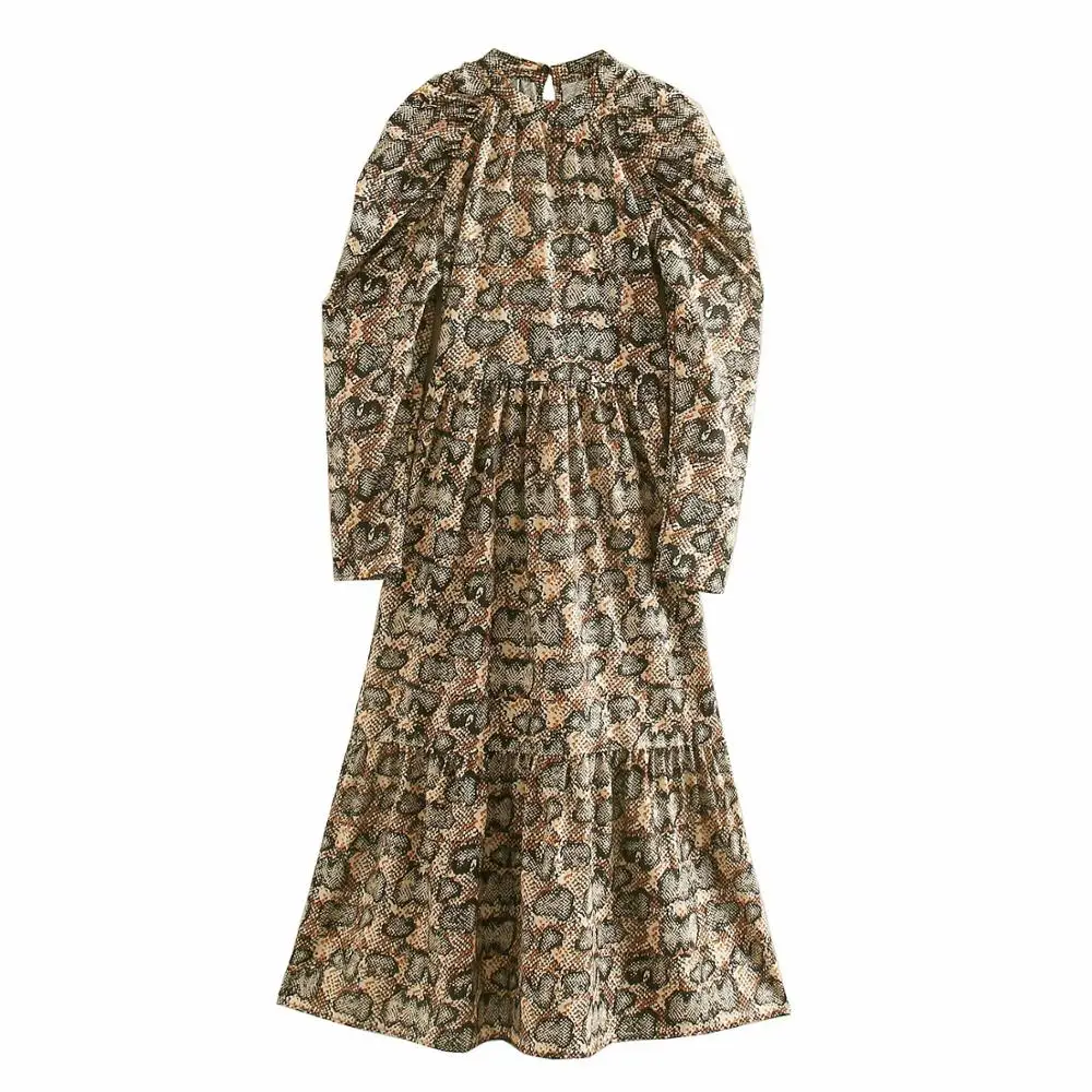 Женское винтажное облегающее платье миди со змеиным принтом Повседневное с