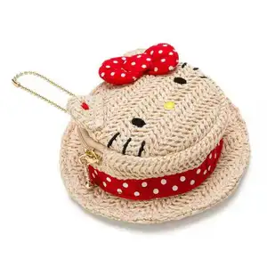 Cute Straw Hat Shape Coin Purse Mini Small Wallets Kawaii Keychain Key Chain Holder Women Money Pouch Coin Bag