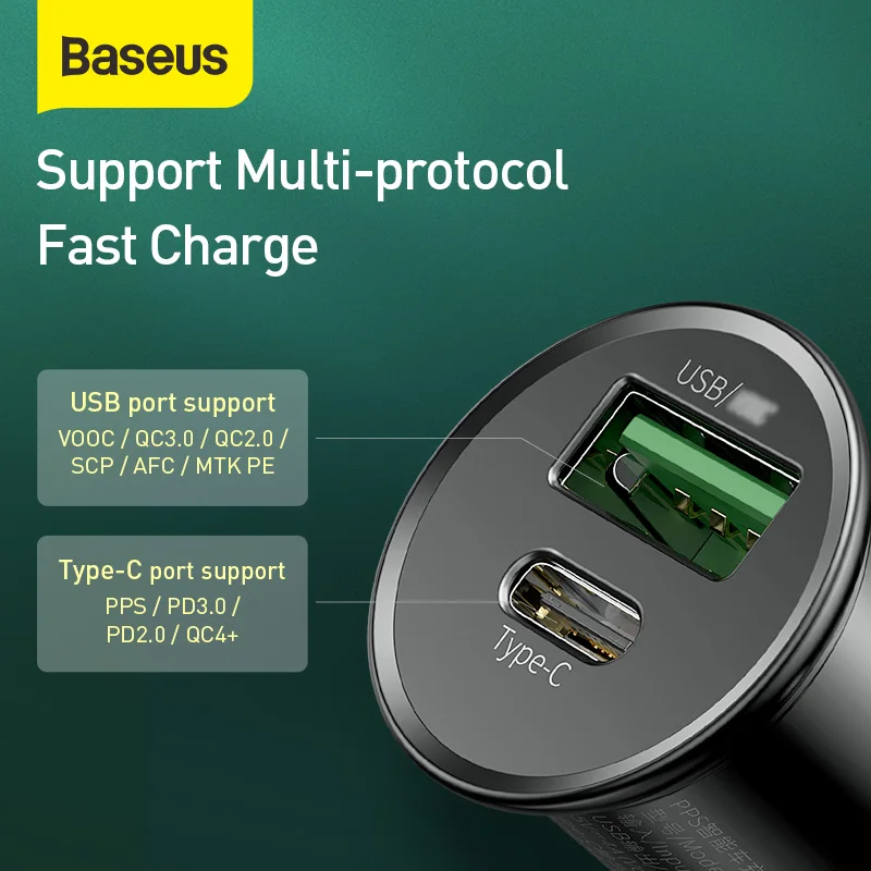 Автомобильное зарядное устройство Baseus 30 Вт PPS быстрое 4 0 USB Type C PD Автомобильный