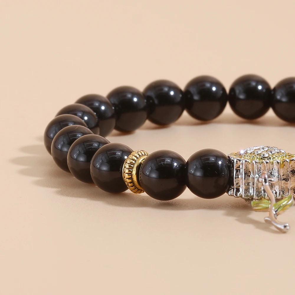 

Women Bracelet Natural Onyx Stretch Bracelets Men Fashion Sunflower Pendant Bracelets Women Stone Beads Buddha Jewelry Gift