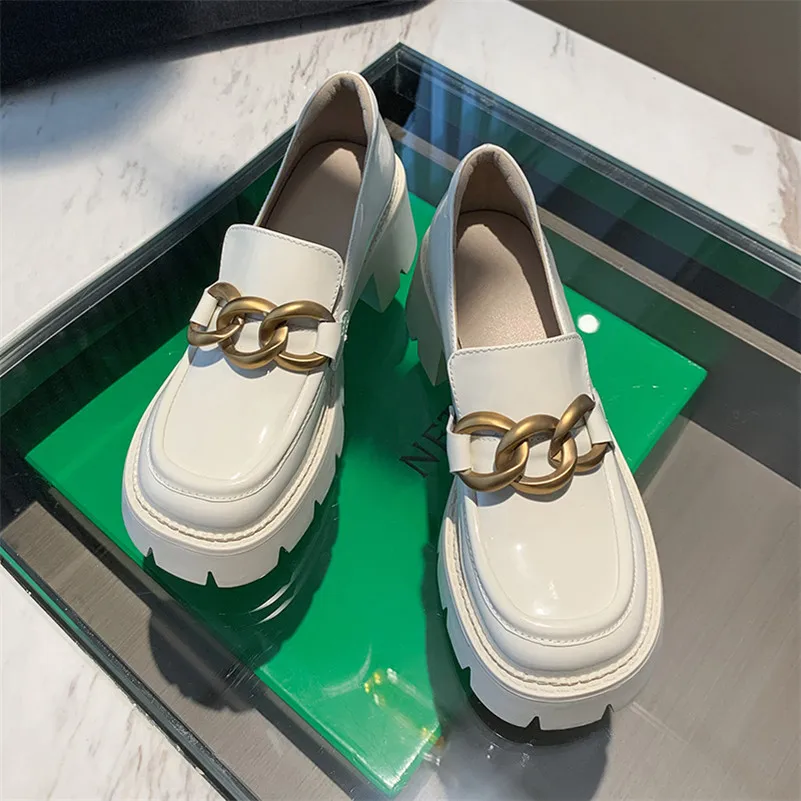 

Meotina Natural Genuine Leather Platform High Heels Woman Shoes Round Toe Thick Heel Pumps Metal Decoration Ladies Footwear 39