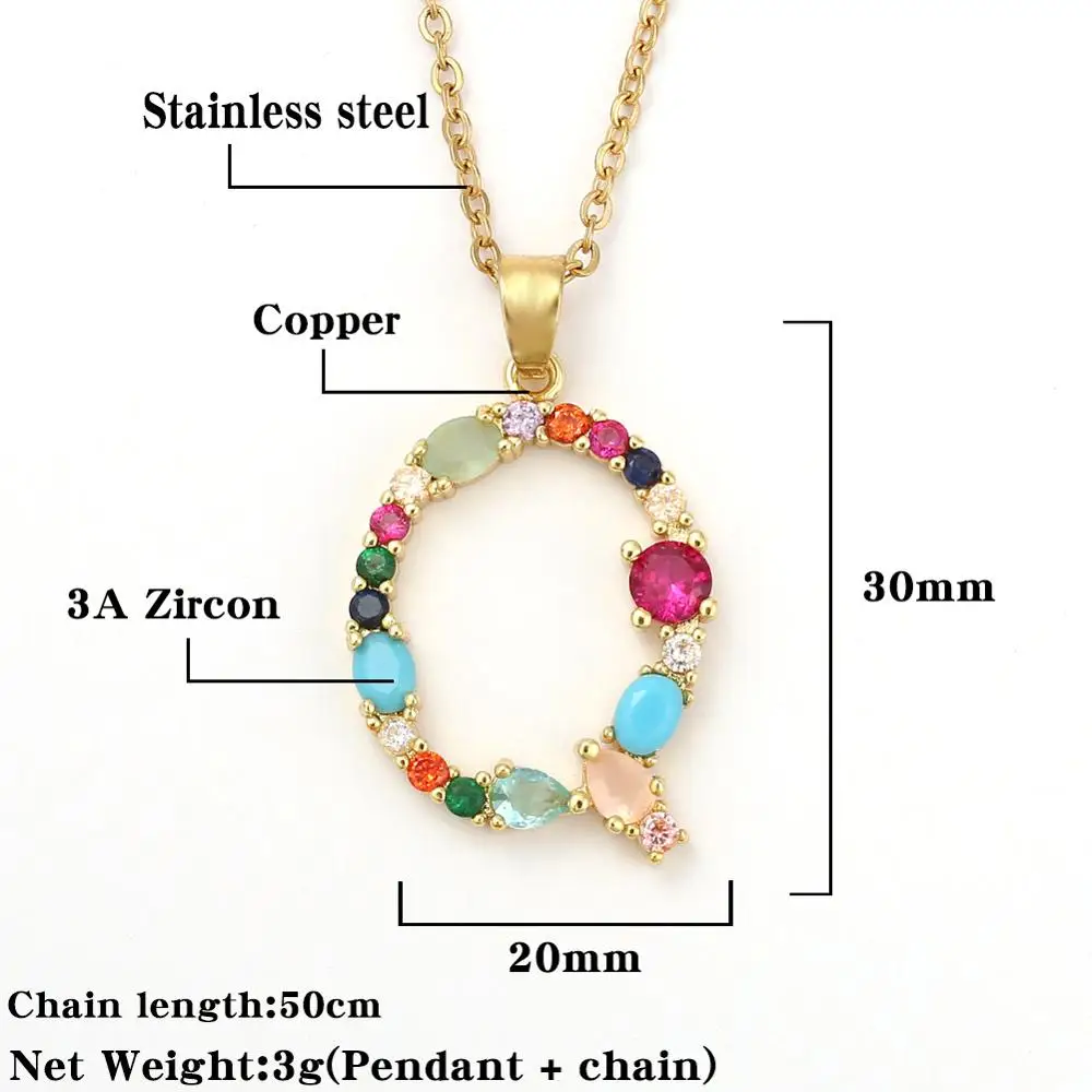 

Colorful A-Z 26 Initial Letters AAA Cubic Zircon Rhinestone Chain Necklace Custom Pendants For Men Women DIY Jewelry Gift
