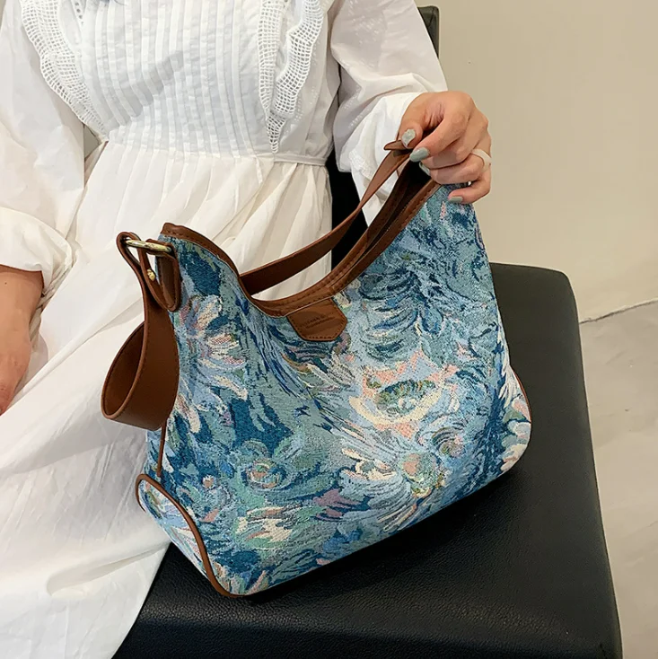 Large Capacity Women's Bag Single Shoulder Oil Painting 2021 New Fashion Summer | Багаж и сумки