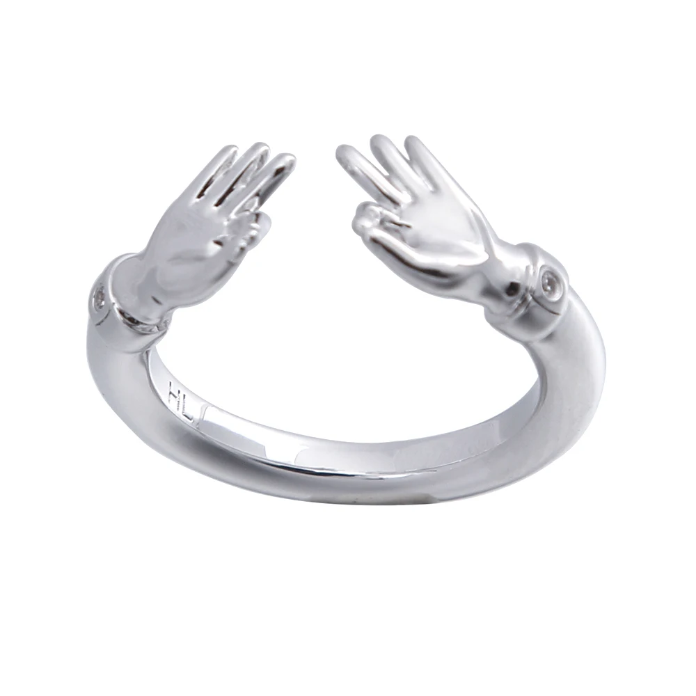 

925 Sterling Silver Women Gesture Rings For Girl Body Punk Geometric Cocktail Party Ring OK Shape Statement Charm Jewelry Gifts