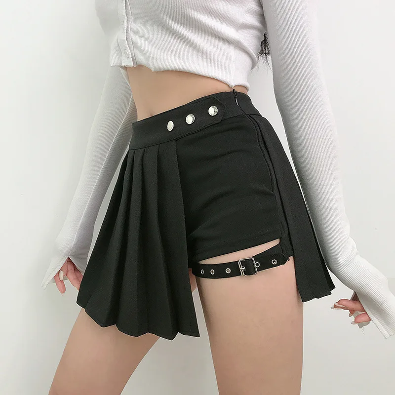 Demi jupes gothiques plissées pour filles  jupe irrégulière à carreaux  Style Punk Harajuku