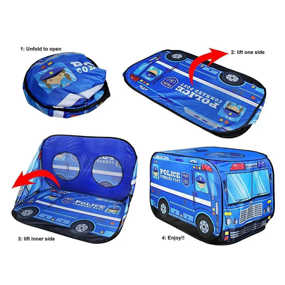 

Kids Children Tent Popup Play Tent Toy Outdoor Foldable Playhouse Fire Truck Police Car Game House Bus Tent Indoor Outdoor Game