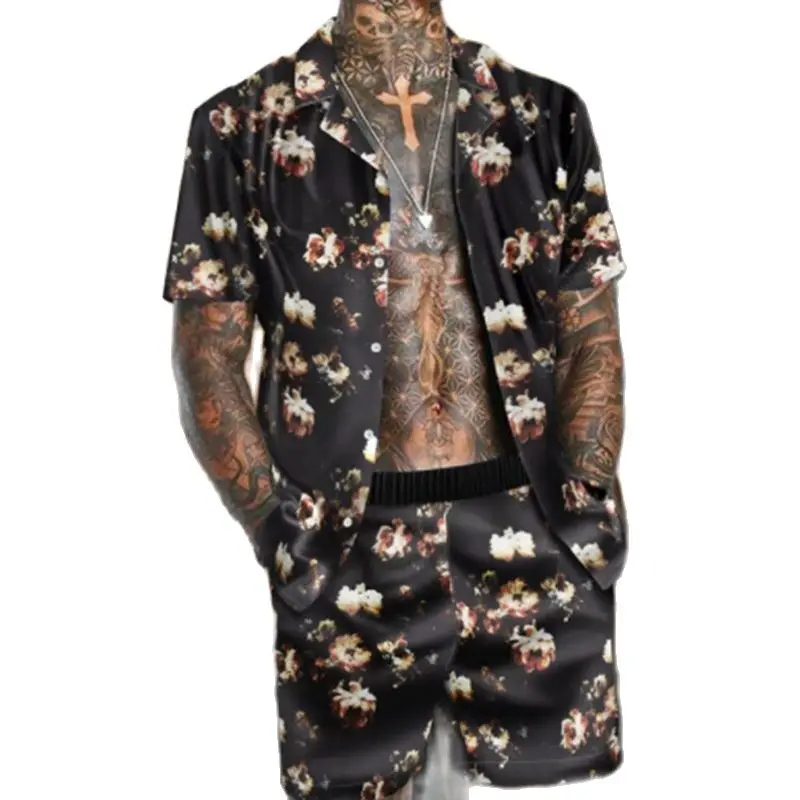 Новый модный Мужской Быстросохнущий комплект с принтом летняя рубашка коротким