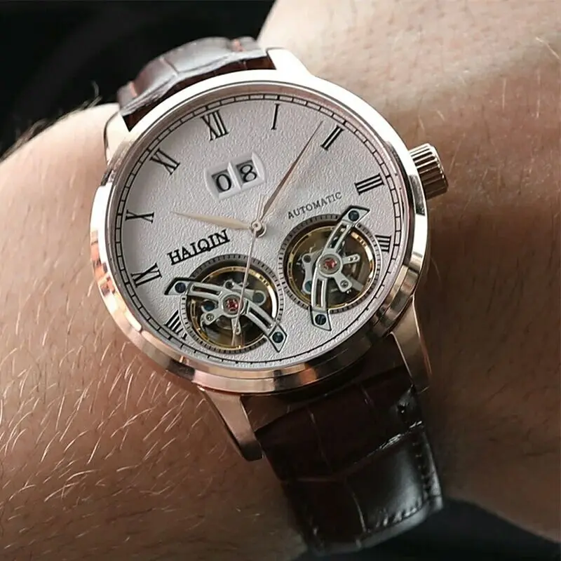 

2022 HAIQIN Men Automatic Self Wind Mechanical Watch Luminous Simple Business Watch Tourbillon Military Clock Luxury Man Gift