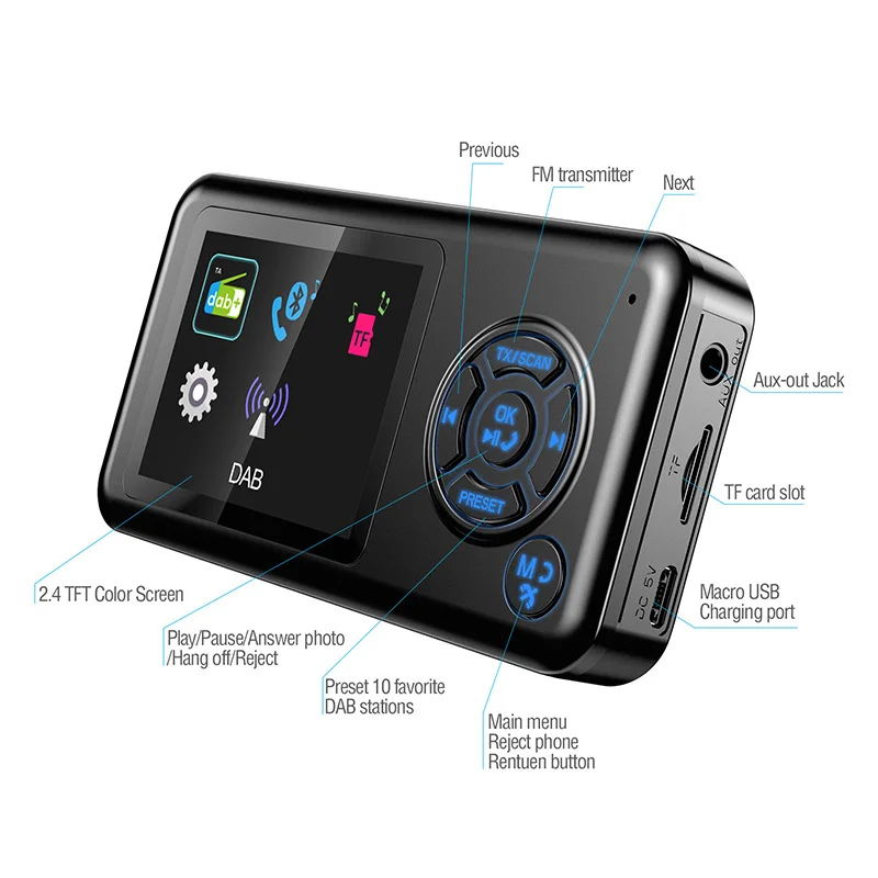 Наборы громкой связи Bluetooth DAB + Автомобильный музыкальный плеер вызов радио Boardcast