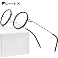 fonex titanium alloy glasses men round myopia optical women prescription eyeglass frames korean screwless eyewear 98636