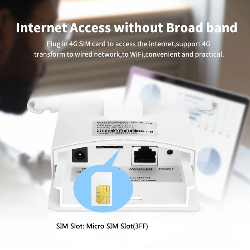 KuWFi роутер Wi-Fi с сим картой150 Мбит / Открытый беспроводной 4g 4 * 5dBi WiFi антенны для 48V
